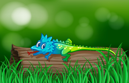 Colorful lizard on wooden log illustrationのイラスト素材