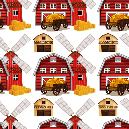 Seamless background design with barn and wagons illustrationのイラスト素材