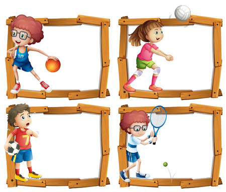 Frame template with kids playing sports illustrationのイラスト素材