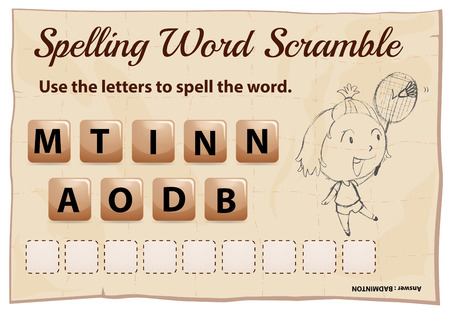 Spelling word scramble template for word badminton illustrationのイラスト素材
