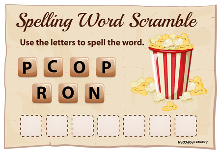 Spelling word scramble template for word popcorn illustrationのイラスト素材