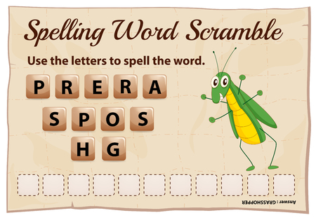 Spelling scramble game template for grasshopper illustrationのイラスト素材