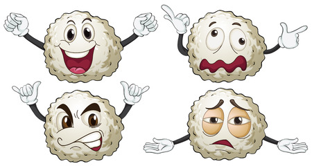 Fluffy balls with different faces illustrationのイラスト素材