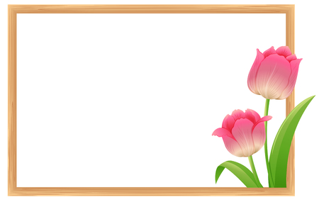 Border template with pink tulip flowers illustrationのイラスト素材