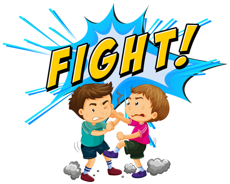 Two boys fighting with word background illustrationのイラスト素材