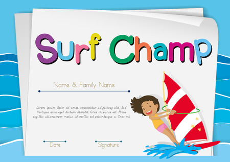 Certificate template for surf champ illustrationのイラスト素材