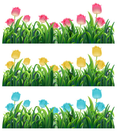 Colorful tulip flowers in the garden illustrationのイラスト素材