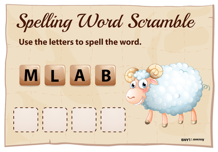 Spelling word scramble for word lamb illustrationのイラスト素材