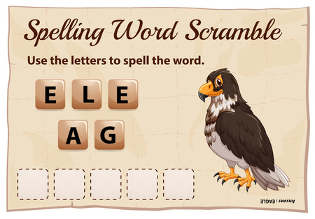 Spelling word scramble game with word eagle illustrationのイラスト素材
