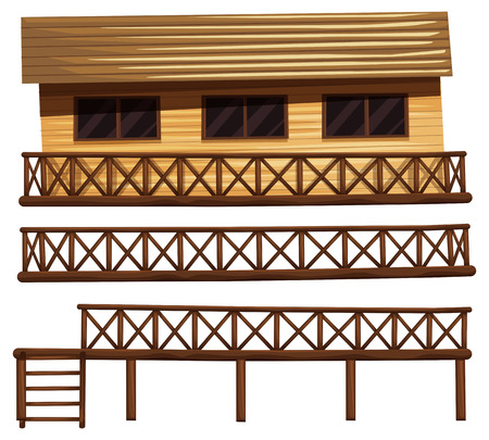 Wooden house and fences illustrationのイラスト素材