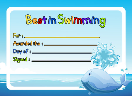 Best in swimming award template with whale in ocean illustrationのイラスト素材