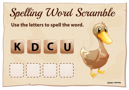 Spelling word scramble game with word duck illustrationのイラスト素材