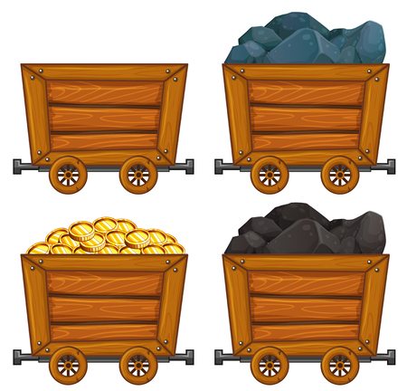 Mining products in wooden carts illustrationのイラスト素材