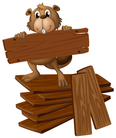 Beaver and pile of plywoods illustrationのイラスト素材