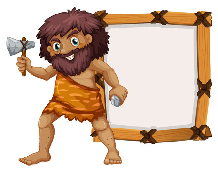 Caveman and wooden frame illustrationのイラスト素材