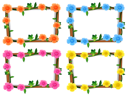 Four design of frames with flowers illustrationのイラスト素材