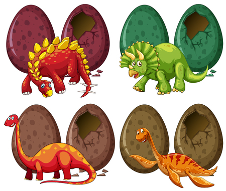 Four types of dinosaurs and eggs illustrationのイラスト素材