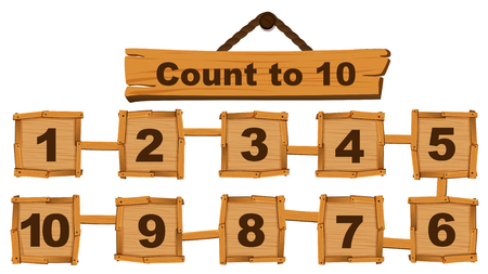 Counting number one to ten on wooden boards illustrationのイラスト素材