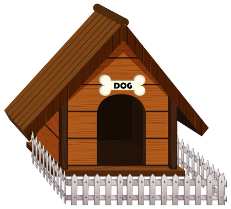 Doghouse with white fence illustrationのイラスト素材