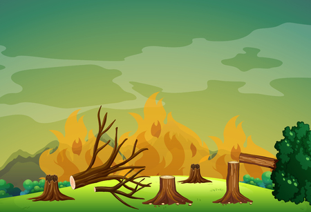 Wildfire in the forest illustrationのイラスト素材