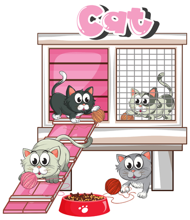 Cats playing in cage illustrationのイラスト素材