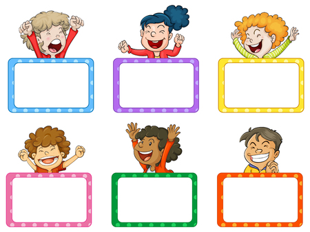 Happy children and white boards illustrationのイラスト素材