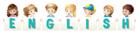 Children holding wordcard for english illustrationのイラスト素材