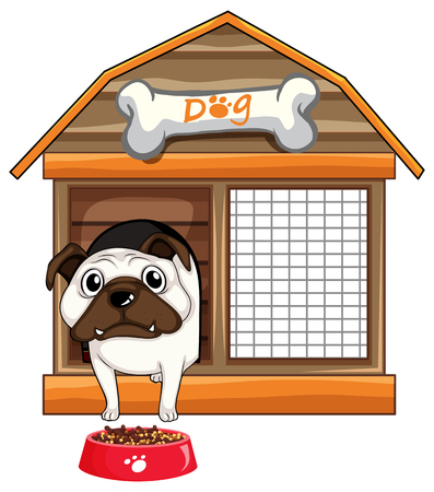 Pug dog in dog house illustrationのイラスト素材