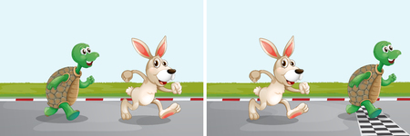 Rabbit and turtle race on the road illustrationのイラスト素材