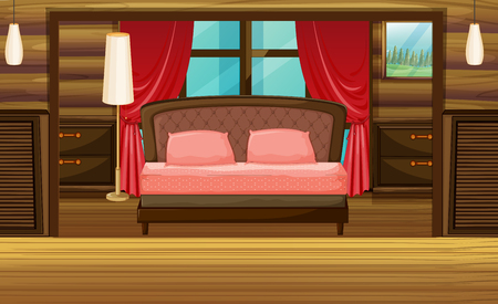 Bedroom in wooden house illustrationのイラスト素材