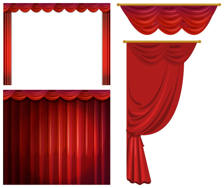 Red curtains in different styles illustrationのイラスト素材