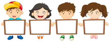 Kids holding white board illustrationのイラスト素材