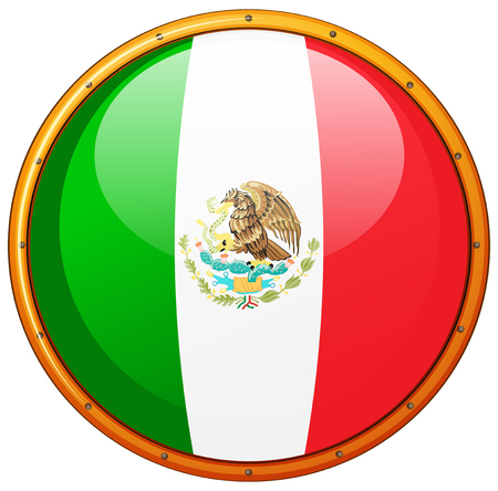 Mexico flag on round badge illustration.のイラスト素材