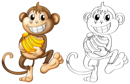 Animal outline for monkey with bananas illustration.のイラスト素材