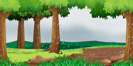 Scene with raining in the park illustration.のイラスト素材