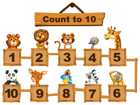 Counting numbers one to ten with animals illustrationのイラスト素材