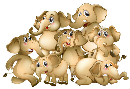 Many brown elephants on white background illustrationのイラスト素材