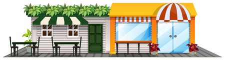 Two shops with outdoor dining area illustrationのイラスト素材