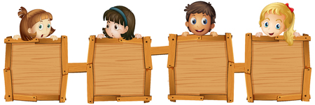 Children holding blank wooden boards illustrationのイラスト素材