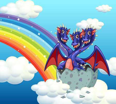 Three headed dragon hatching egg  illustrationのイラスト素材