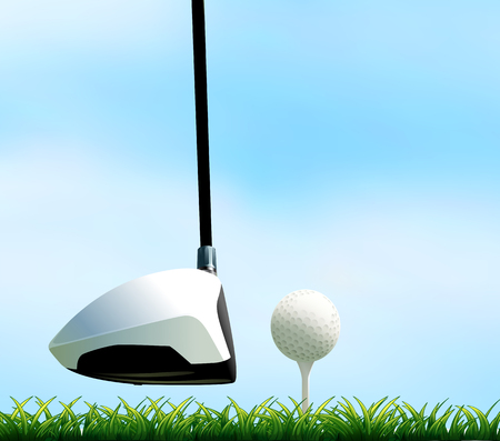 Golf club and golf ball on the lawn illustrationのイラスト素材