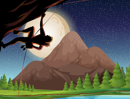 Rock climbing on fullmoon night illustrationのイラスト素材