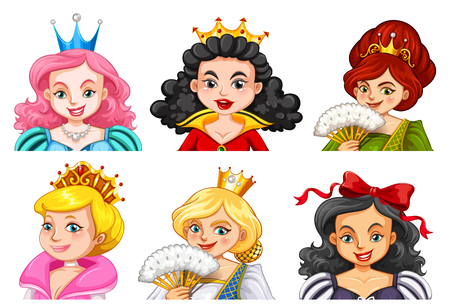Different characters of queens and princesses illustrationのイラスト素材