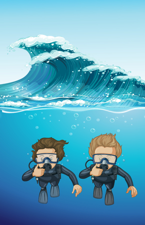 Two divers under the ocean illustrationのイラスト素材