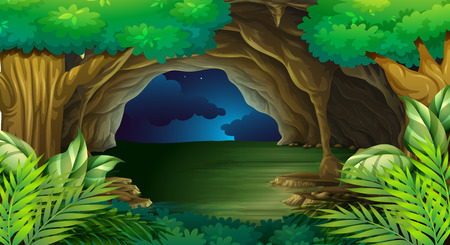 Forest scene at night time illustrationのイラスト素材