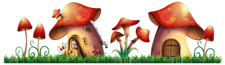 Mushroom houses in garden illustrationのイラスト素材