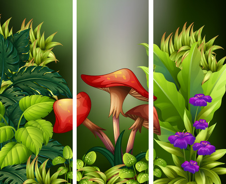 Scene with flowers and green leaves illustrationのイラスト素材