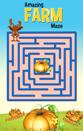 Maze game template wtih rabbit and pumpkin farm illustrationのイラスト素材