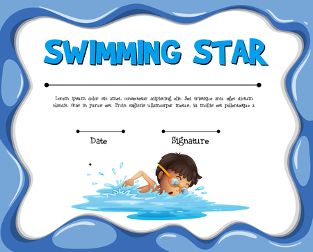 Swimming star certification template with swimmer illustrationのイラスト素材