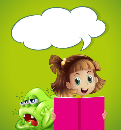 Speech bubble template with kid and monster illustrationのイラスト素材